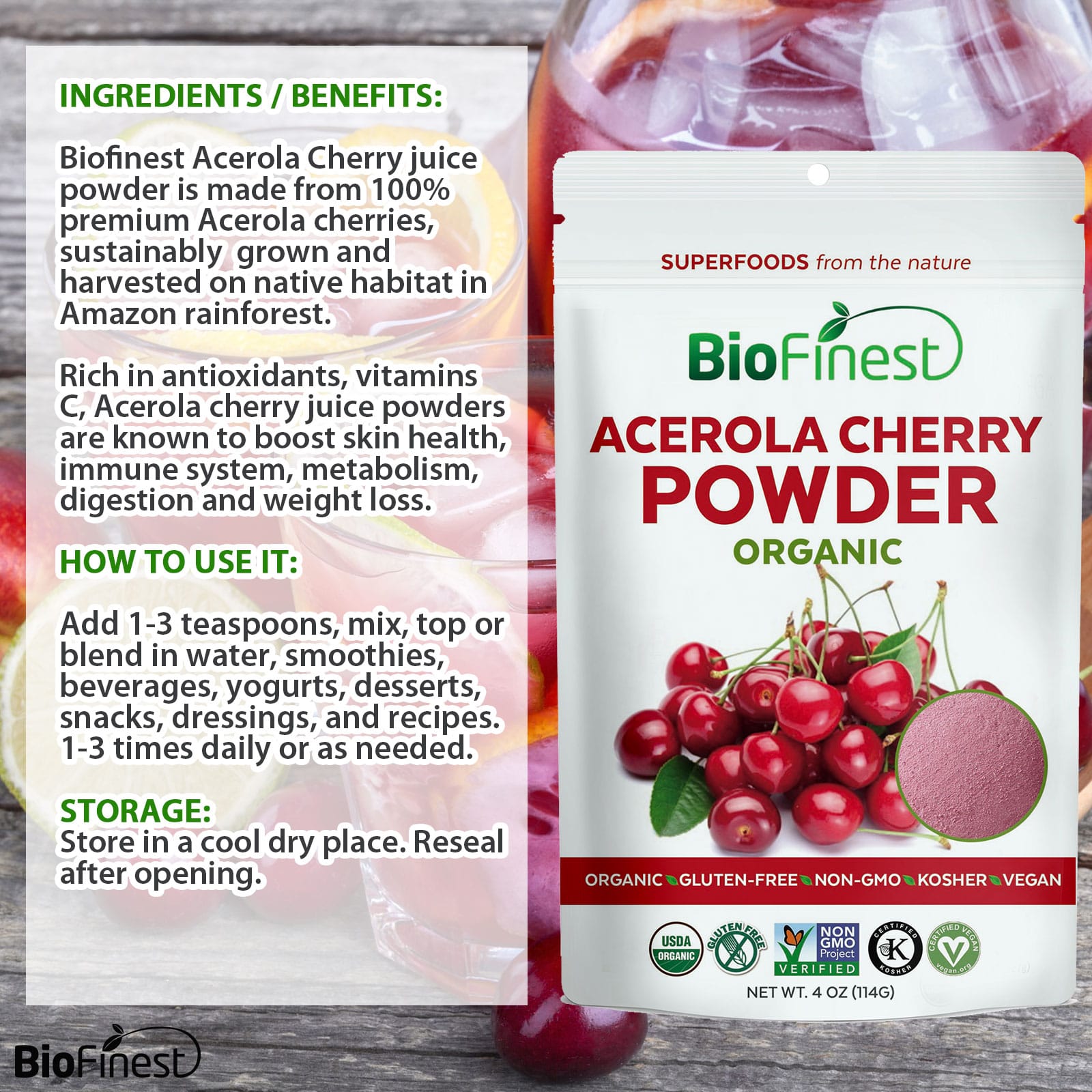 Acerola Cherry Juice Powder - 100% Pure Freeze-Dried ...